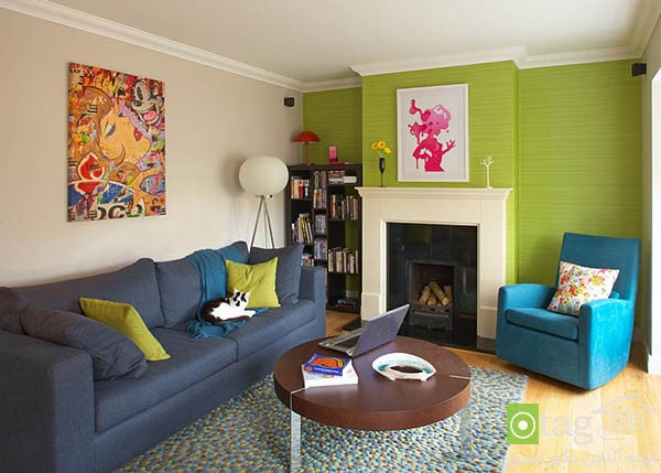 Contemporary living room with shades of green 4  آشنایی با تناژ های شیک و زیبا از رنگ سبز در اتاق نشیمن
