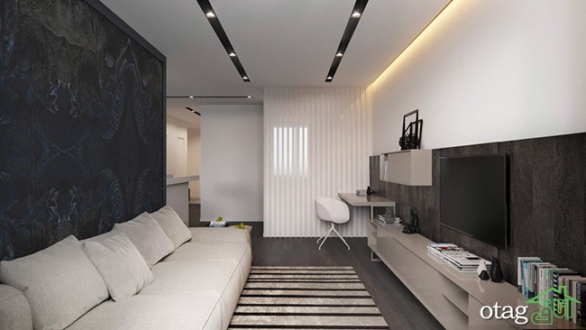 طراحی داخلی آپارتمان شیک تک خوابه همراه با پلان کف سازی