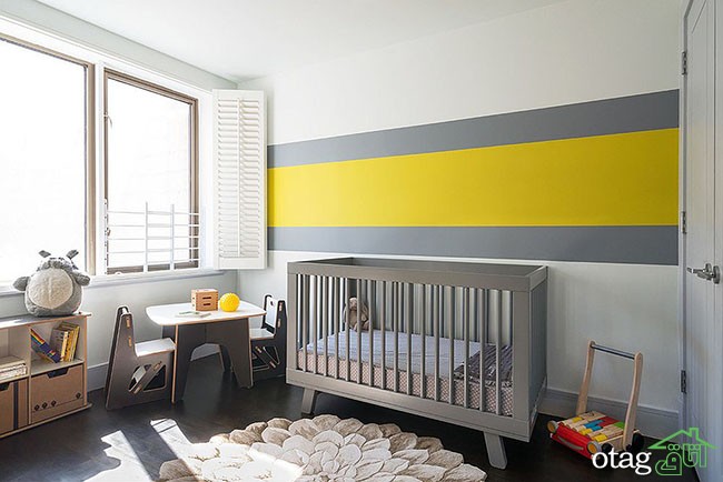 دکوراسیون اتاق نوزاد با تم زرد و خاکستری / عکس 2016