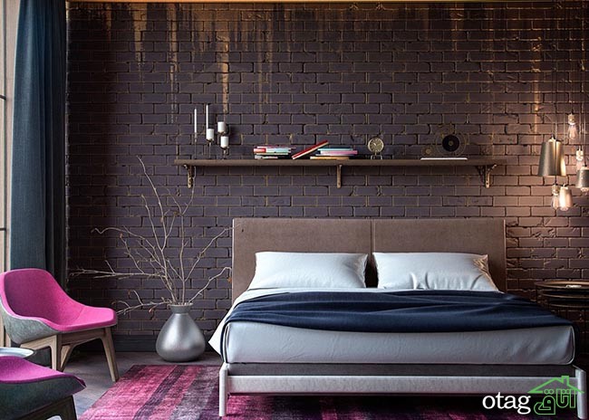  عکس های جدید دیوار پوش طرح آجر برای دکوراسیون اتاق خواب