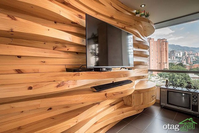 مدل های جدید طراحی دیوار با چوب در دکوراسیون اتاق نشیمن