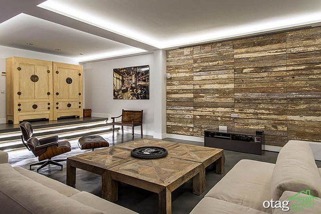 مدل های جدید طراحی دیوار با چوب در دکوراسیون اتاق نشیمن