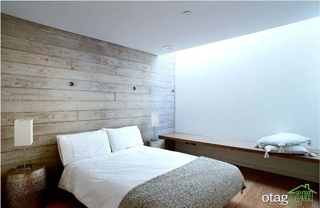 طراحی و تزیین دیوار اتاق خواب با چوب، رنگ و کاغذ دیواری