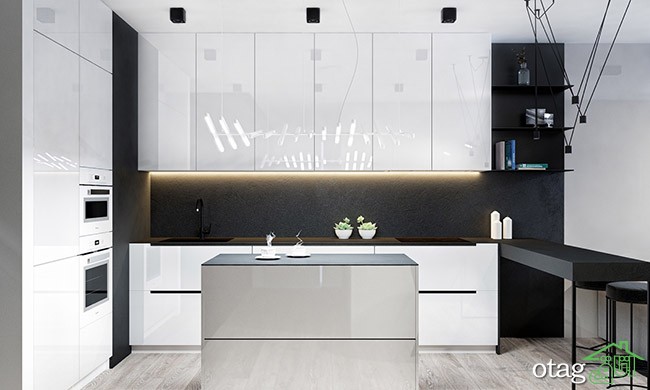 مدل رنگ کابینت خاکستری و سفید مشکی مناسب آشپزخانه های مدرن