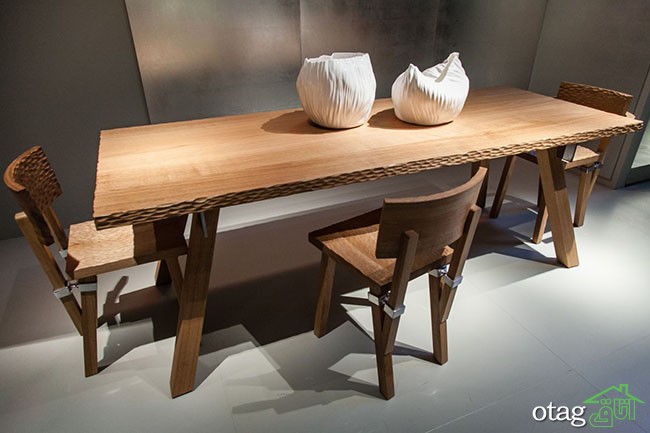 میز ناهارخوری چوبی با طراحی ساده اما بسیار شیک و کم جا