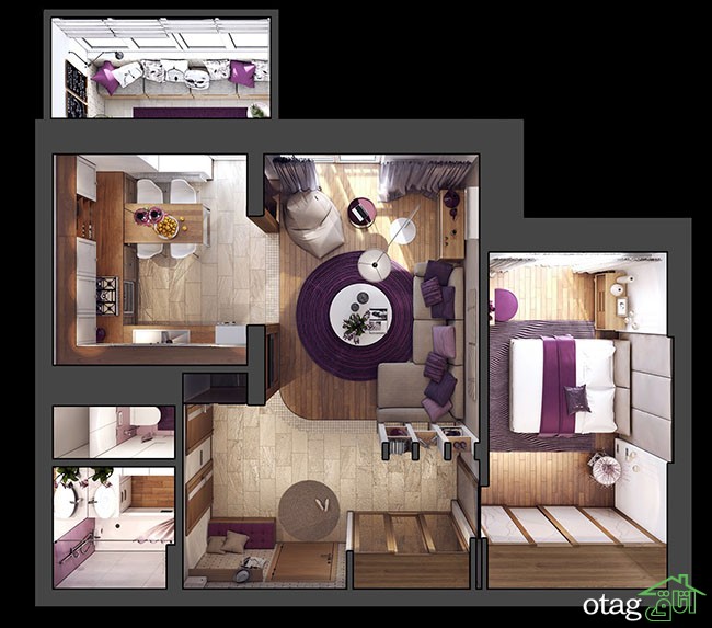 سه مدل نقشه خانه 70 متری تک خوابه بهمراه چیدمان کامل سه مدل نقشه خانه 70 متری تک خوابه بهمراه چیدمان کامل