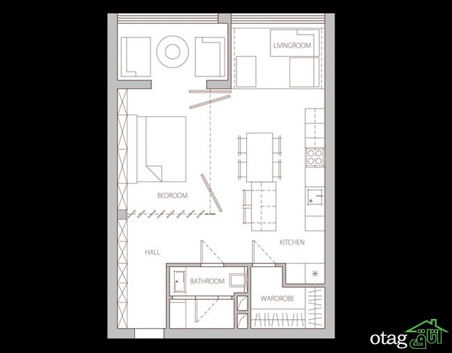 چیدمان منزل 50 متری شیک به شکل خلوت و دلباز همراه با عکس