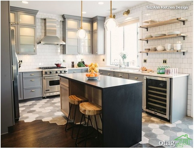 29 مدل جدید چیدمان کاشی آشپزخانه [ مدرن و شیک ] با رنگ های خاص