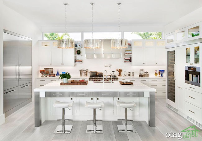 30 عکس دکوراسیون آشپزخانه جدید با رنگ کابینت سفید طوسی