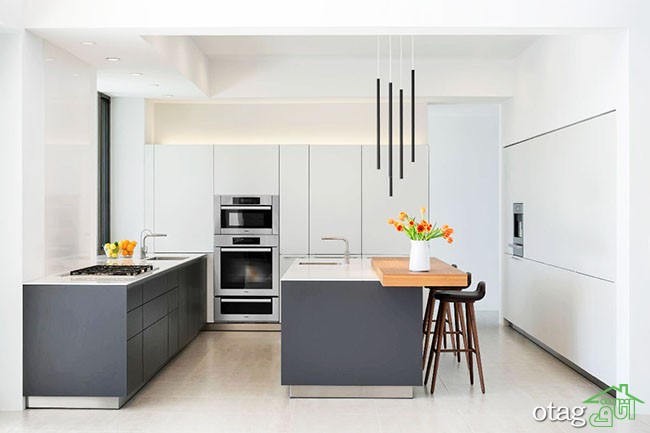 30 عکس دکوراسیون آشپزخانه جدید با رنگ کابینت سفید طوسی