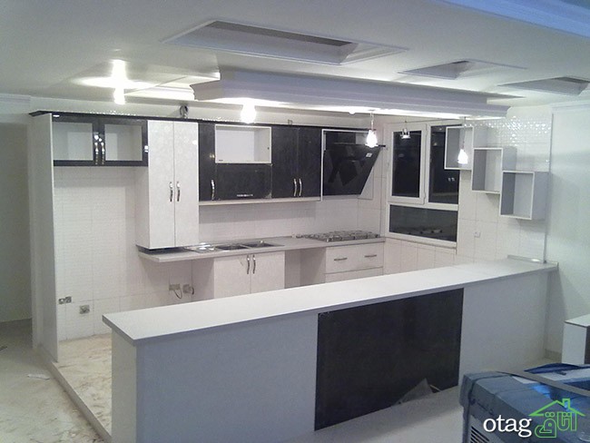 کابینت های گلاس سفید مشکی در آشپزخانه های مدرن ایرانی