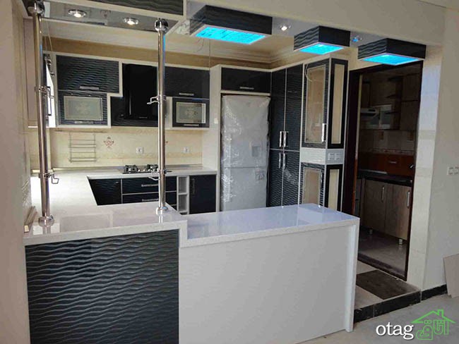 کابینت های گلاس سفید مشکی در آشپزخانه های مدرن ایرانی