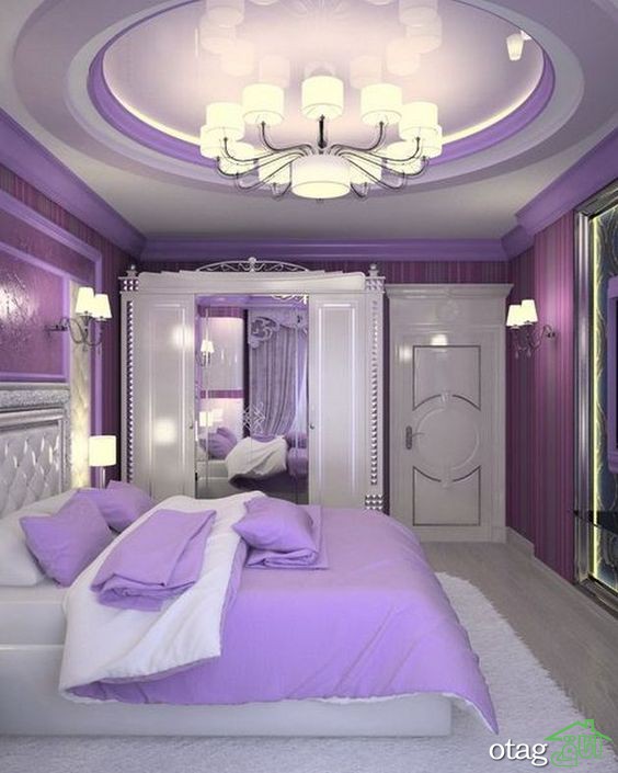 15 طرح زیبا از اتاق خواب بنفش رنگ و [ رمانتیک دو نفره ]