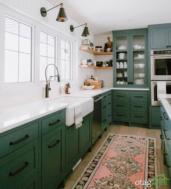 راهنمای طراحی آشپزخانه با رنگ سبز، طیف رنگی و چیدمان