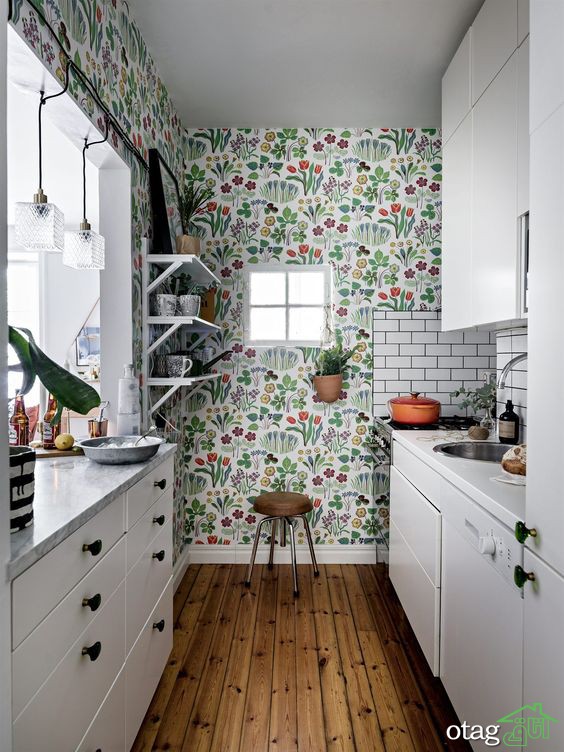 کاغذ دیواری گلدار کلاسیک در طرح های متنوع مناسب آشپزخانه
