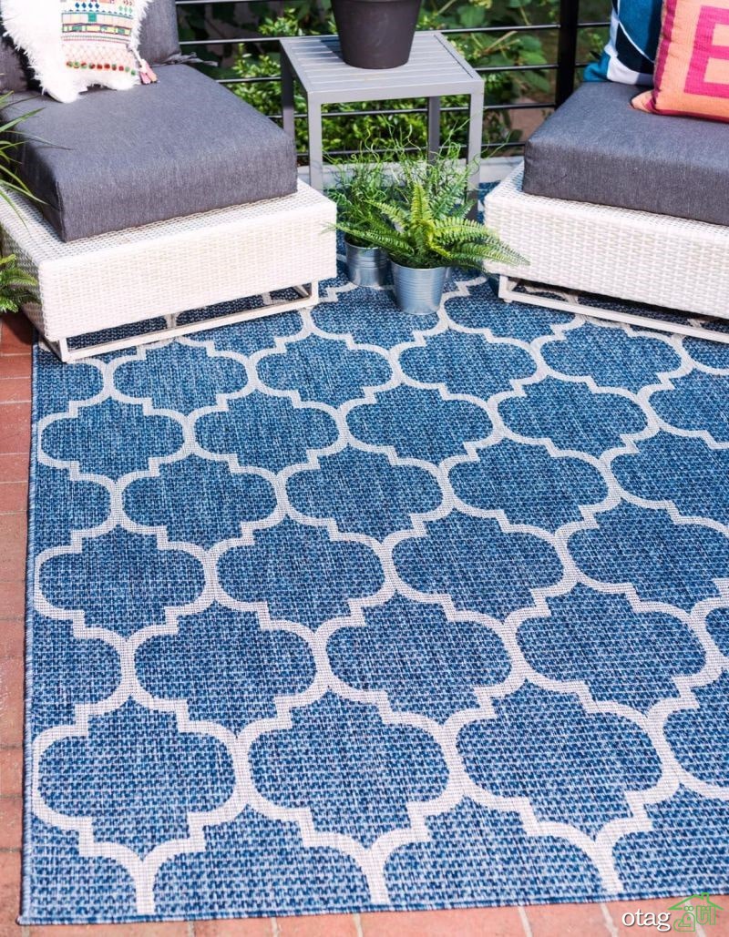 نمونه هایی از طراحی قالیچه آبی برای دیزاین محیط بیرون خانه