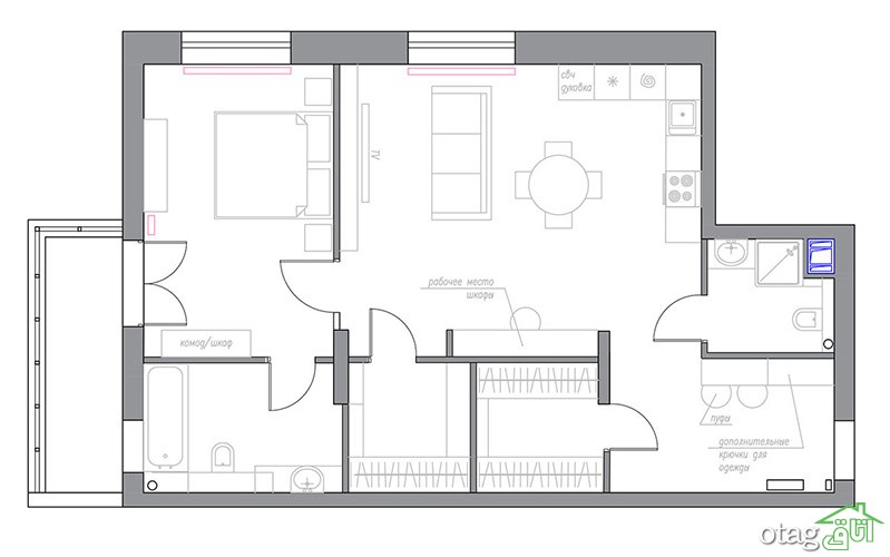 دیزاین آپارتمان 90 متری در انواع یک و دو خوابه بهمراه پلان