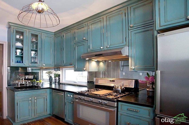 30 مدل رنگ آمیزی آشپزخانه به رنگ فیروزه ای با تم سرحال و خنک