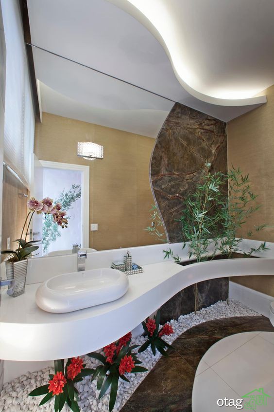 30 مدل سقف دستشویی مدرن در انواع طرح ها با نورپردازی زیبا