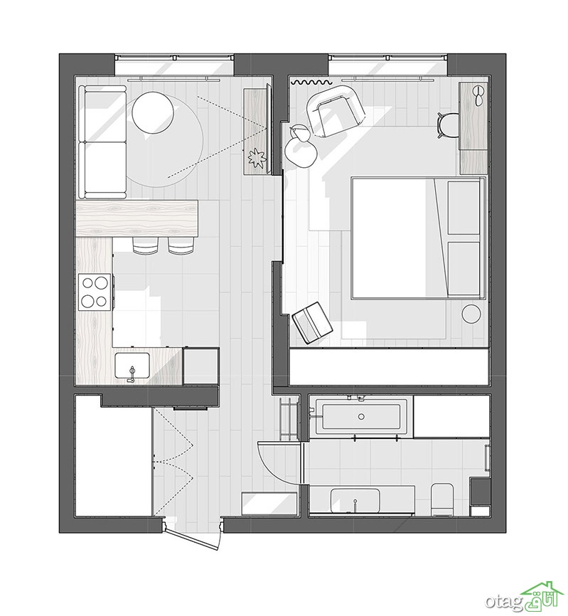 پلان خانه 46 متری / بررسی سه آپارتمان با چیدمان مدرن و ساده