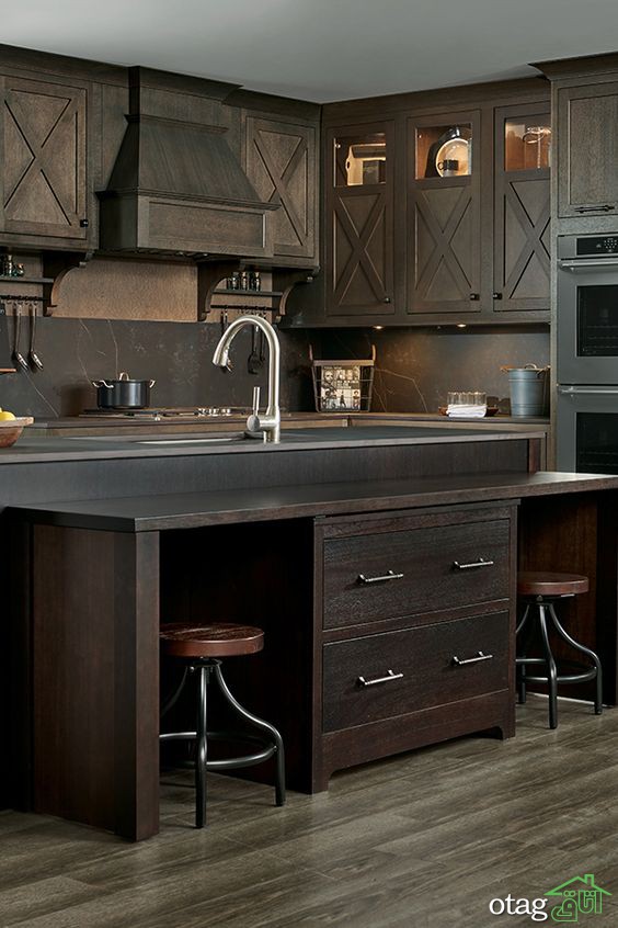 مدل کابینت قهوه ای تیره در آشپزخانه های سنتی و مدرن