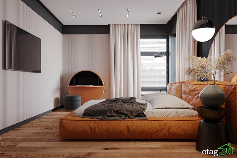 دکوراسیون نارنجی و طوسی دودی در طراحی داخلی منزل آپارتمانی