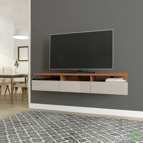 45 مدل میز تلویزیون دیواری در طرح های مدرن چوبی و ام دی اف