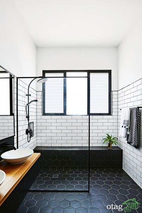 طراحی مدرن حمام سیاه و سفید ترندهای سال 1400