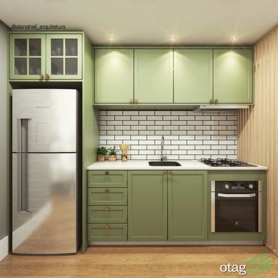 مدل‌های زیبا از رنگ کابینت سبز آشپزخانه در سال جدید