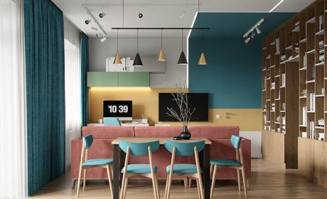دکوراسیون شاد منزل با رنگ آمیزی هوشمندانه دیوار و کابینت‌ها