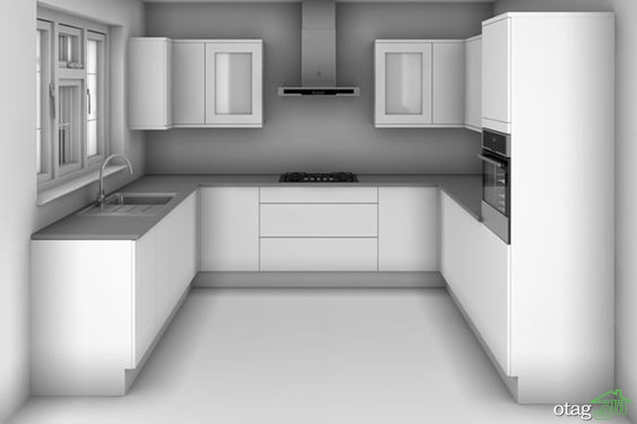 دکوراسیون آشپزخانه سفید با جزئیات رنگی