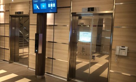 A glass doors in a building Description automatically generated