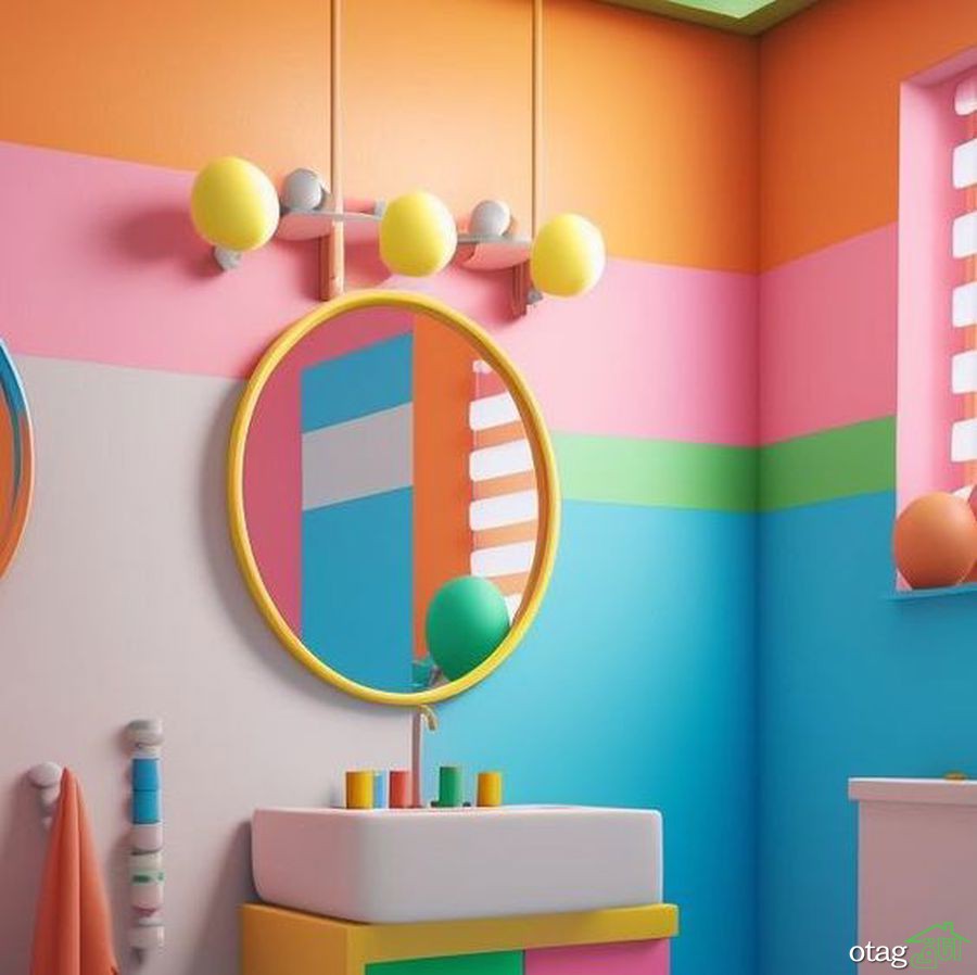 طراحی جسورانه رنگارنگ در سرویس بهداشتی