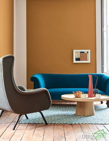 ترکیب رنگ‌های سرد و گرم در طراحی داخلی اتاق نشیمن