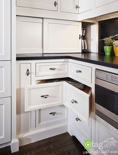  کابینت گوشه آشپزخانه با طراحی کاربردی مناسب فضای کوچک