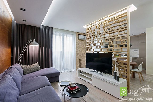 مدل پارتیشن چوبی برای دکوراسیون داخلی آپارتمان مسکونی کوچک