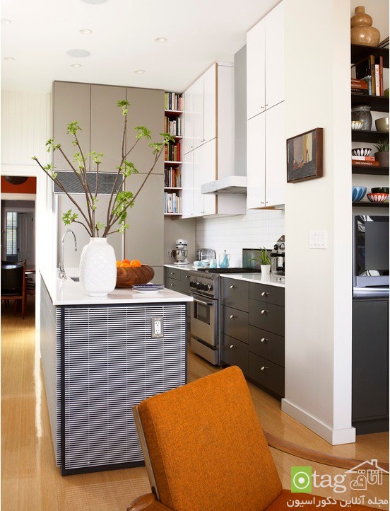 کابینت سفید و سیاه چوبی در دکوراسیون آشپزخانه های امروزی   