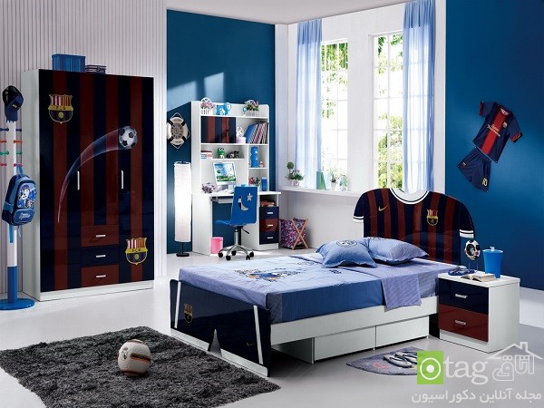 مدل اتاق خواب پسرانه با تم رنگی سرد و خنک مناسب نوجوانان