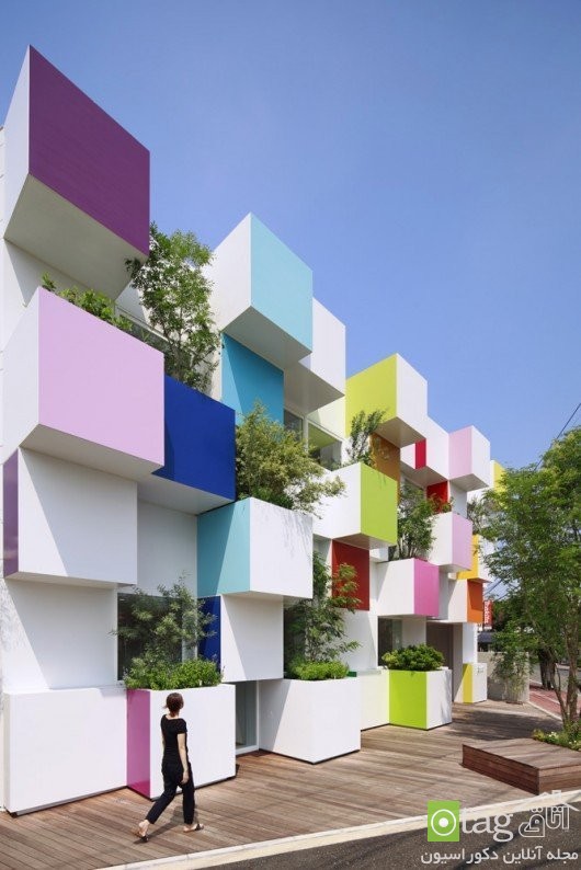نمای ساختمان مدرن و شیک با طراحی رنگارنگ و جذاب مدل 2015