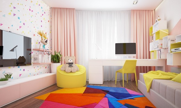طراحی داخلی اتاق کودک با رنگ های فوق العاده شاد و روشن