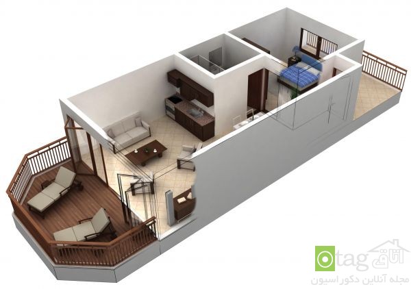 پلان و نقشه آپارتمان یک خوابه با طراحی مدرن و امروزی