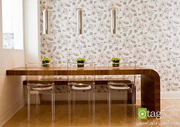 مدل میز ناهارخوری همراه با صندلی های شیشه ای و شفاف
