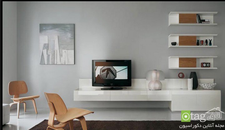 18 طرح زیبای میز ال سی دی دیواری مدرن برای اتاق نشیمن