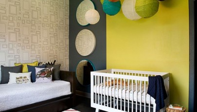 دکوراسیون اتاق نوزاد با تم زرد و خاکستری / عکس 2016